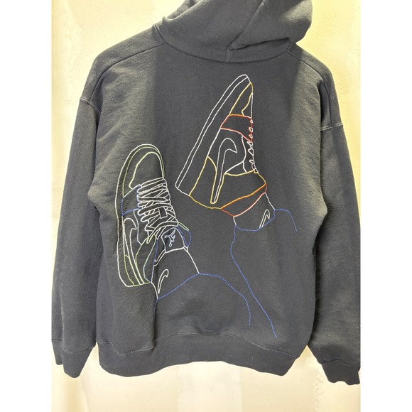 Hanes Ultimate Cotton Printpro Hoodie Black Embroidered Sneakers Mens Medium